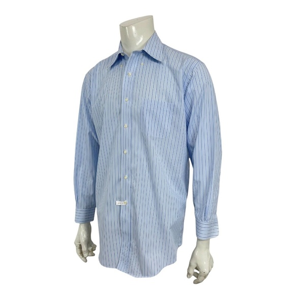 Brooks Brothers Madison Mens Dress Shirt Blue Striped Non-Iron Size 16.5/33 - Picture 1 of 10